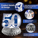 Blue & Silver 50th Birthday Decorations Set with Swirls, Banner & Centerpieces