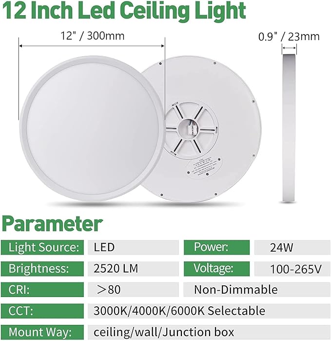 6 Pack 12 Inch LED Ceiling Lights 2520LM 3CCT Flush Mount Fixtures
