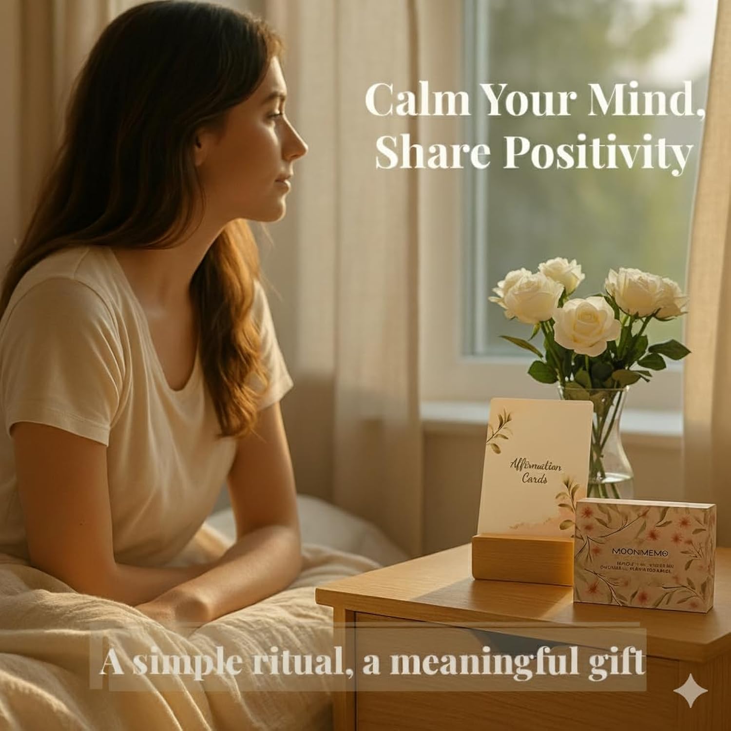 Positive Affirmations For Women - 50 Affirmation Cards For Women & Men | Inspirational, Encouragement, Mindfulness Cards | Motivational Self-Care Gifts With Wooden Stand & Repeatable Journal (Pdf)
