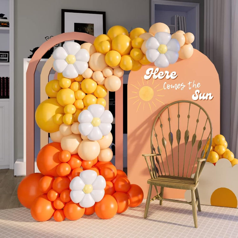 143Pcs Daisy Groovy Balloon Garland Arch Kit Burnt Orange Mustard Yell