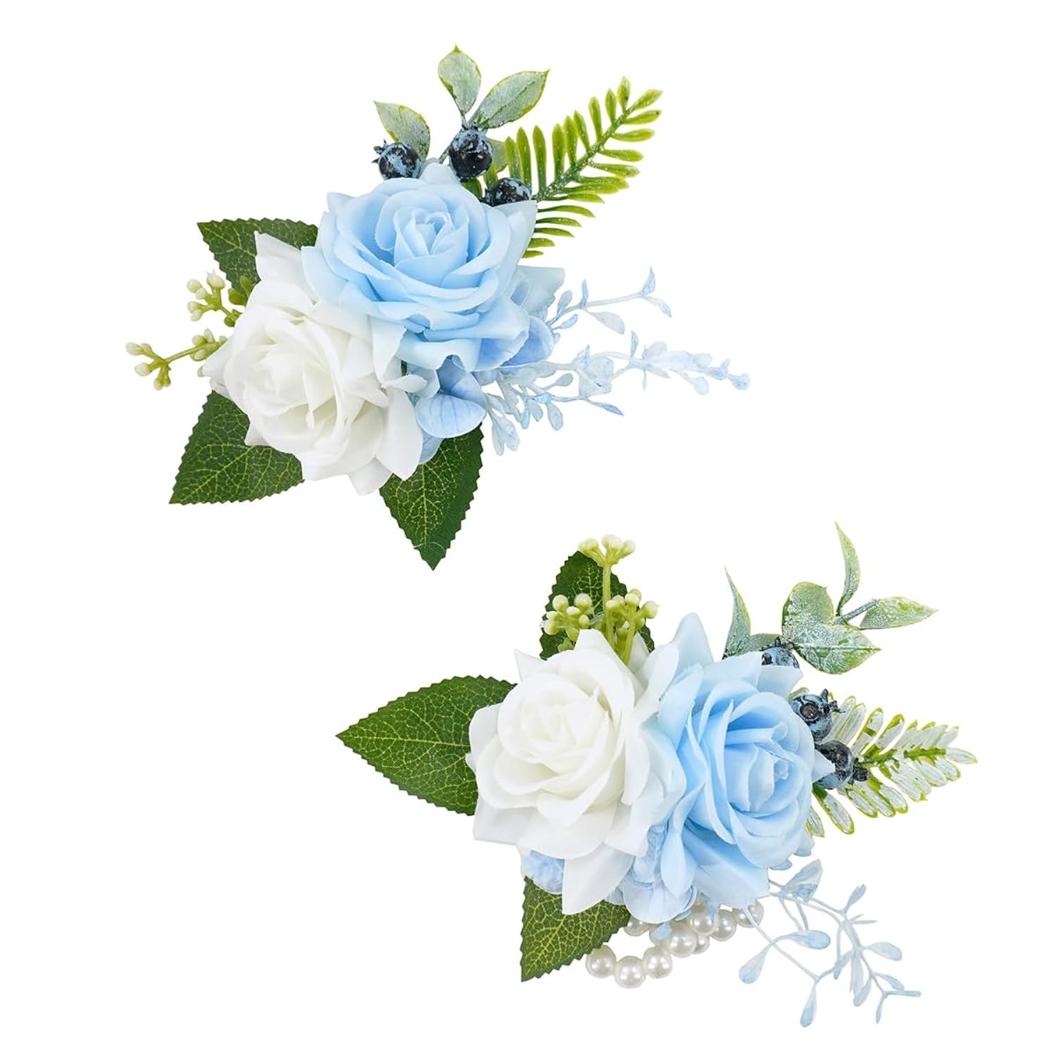 Light Blue Corsage And Boutonniere Set For Wedding Prom, Artificial Rose Flower Wrist Corsage Bracelets, Homecoming Corsage Wristlet, Boutonniere For Men Wedding Suit Decorations