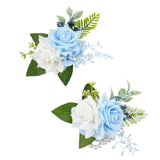 Light Blue Corsage And Boutonniere Set For Wedding Prom, Artificial Rose Flower Wrist Corsage Bracelets, Homecoming Corsage Wristlet, Boutonniere For Men Wedding Suit Decorations