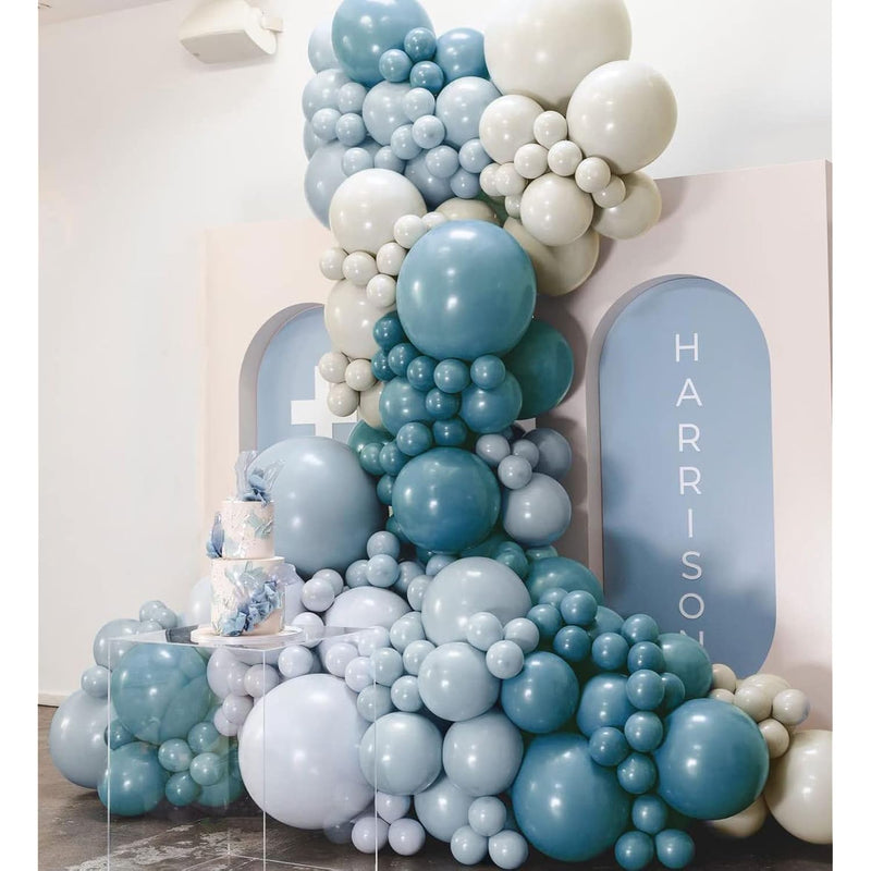 Dusty Blue White Balloon Garland Double Stuffed Slate Fog Blue Balloon