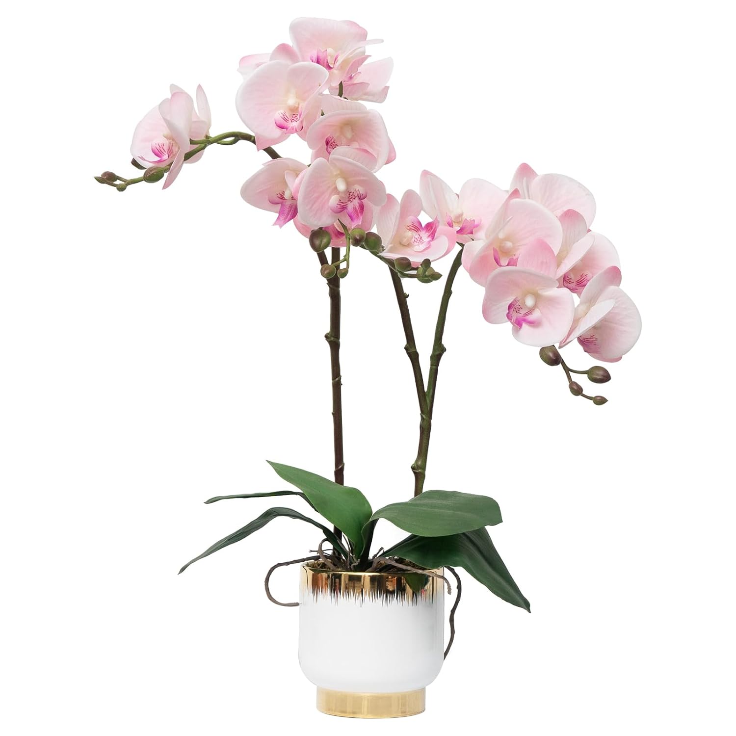 Orchids Artificial Flowers Real Touch Fake Flowers In Ceramic Pot 20" Pink Faux Orchid Plant Lifelike Silk Phalaenopsis For Centerpiece Hotel Home Indoor Decor