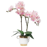 Orchids Artificial Flowers Real Touch Fake Flowers In Ceramic Pot 20" Pink Faux Orchid Plant Lifelike Silk Phalaenopsis For Centerpiece Hotel Home Indoor Decor