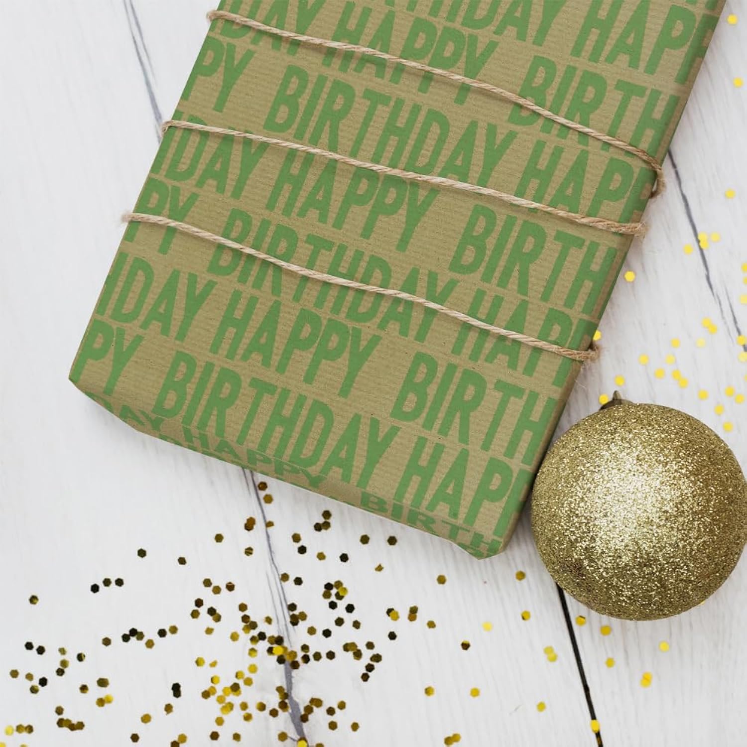 Minimal Soft Grass Green Large Happy Birthday Repeating Script Wrapping Paper 4 Sheets 27.5X19.7 Inch For Men Women Boys Girls Kids Green Enthusiasts-Brown Recycled Kraft Gift Wrap For Baby Shower Daddy Men All Birthday Occasions