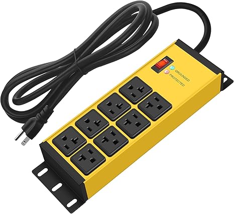 Heavy Duty Magnetic Power Strip 8 Outlets 6FT 12AWG Extension Cord Wall Mount Yellow