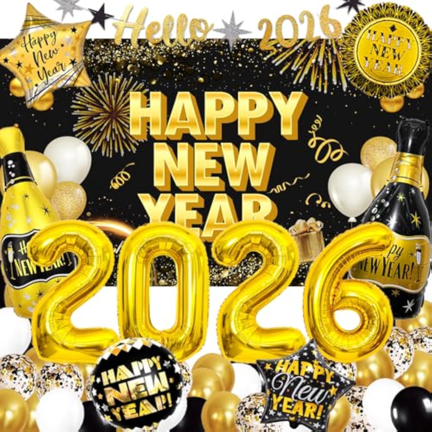 47pcs New Year 2026 Party Decorations with Balloons Banner Backdrop