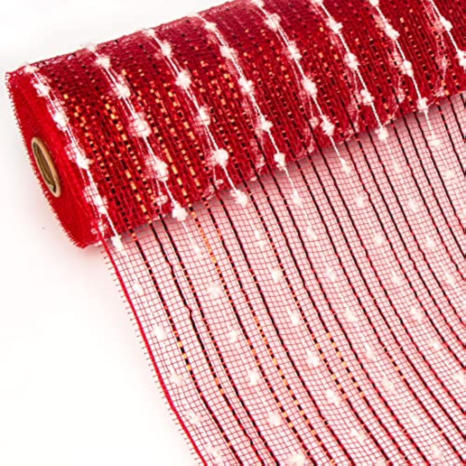 Snowball Red Metallic Mesh Ribbon, Deco Mesh 10 Inch X 30 Feet(10Yard)