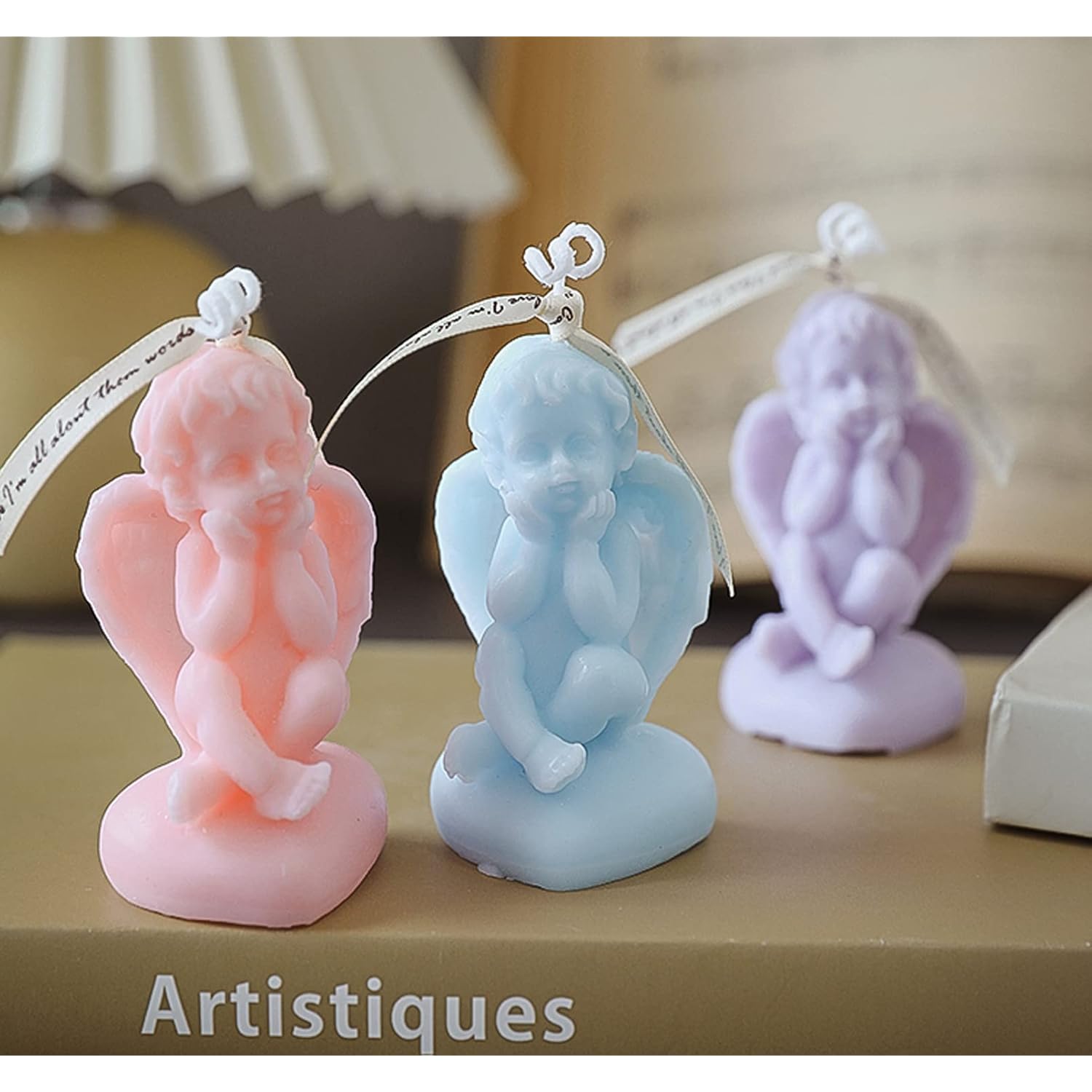 Cute Angel Shaped Scented Candle,50G Aroma Soy Wax Decorative Candle,Handmade Aesthetic Candlefor Table Photo Prop Birthday Gift,Prefect For Meditation Stress Relief Mood Boosting Bath Yoga (Pink)