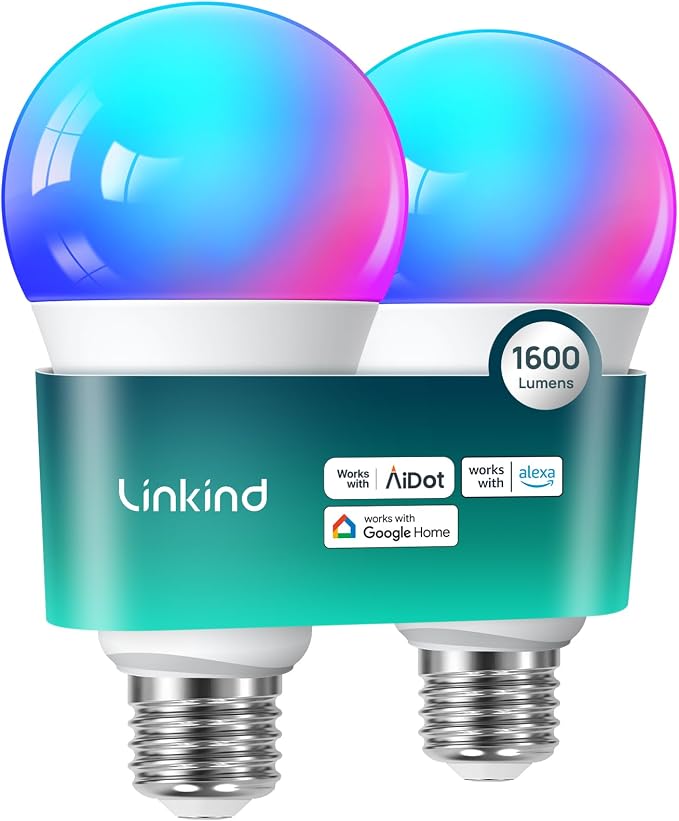 A21 Smart Light Bulbs 2 Pack 1600LM RGBWW WiFi Bluetooth 100W Equivalent Alexa Google Home Smart Bulb