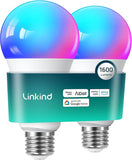 A21 Smart Light Bulbs 2 Pack 1600LM RGBWW WiFi Bluetooth 100W Equivalent Alexa Google Home Smart Bulb