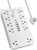 Surge Protector Power Strip 10 Outlets 6 USB Ports 2 USB C 6FT Extension Cord Black