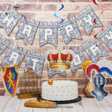25 Pieces Medieval Birthday Banner Castle Party Supplies Knight Birthday Decorations Medieval Whirls Hanging Decorations Stone Wall Shield Armour Shield For Party Supplies