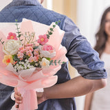Handmade Crochet Rose Flower Bouquet: Artificial Knitted Rose Gift For Wife Mother Girlfriend For Festival Wedding Graduation Anniversary (Pink)