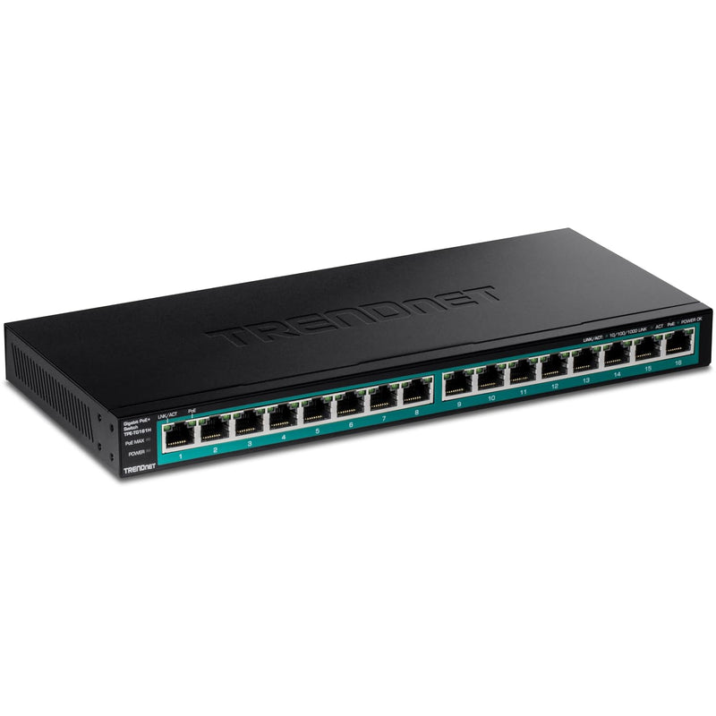 TRENDnet 16-Port Gigabit PoE+ Switch, 16 x Gigabit PoE+ Ports, 120W PoE Budget