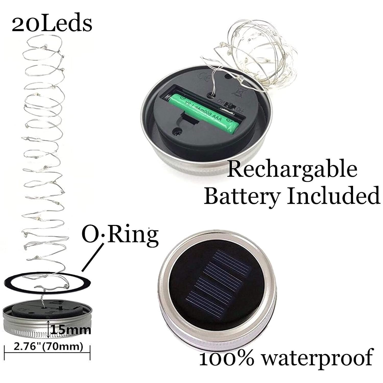 8 Pack Mason Jar Lights, 20 Led Solar Colorful Fairy String Lights Lids Insert For Garden Deck Patio Party Wedding Chris