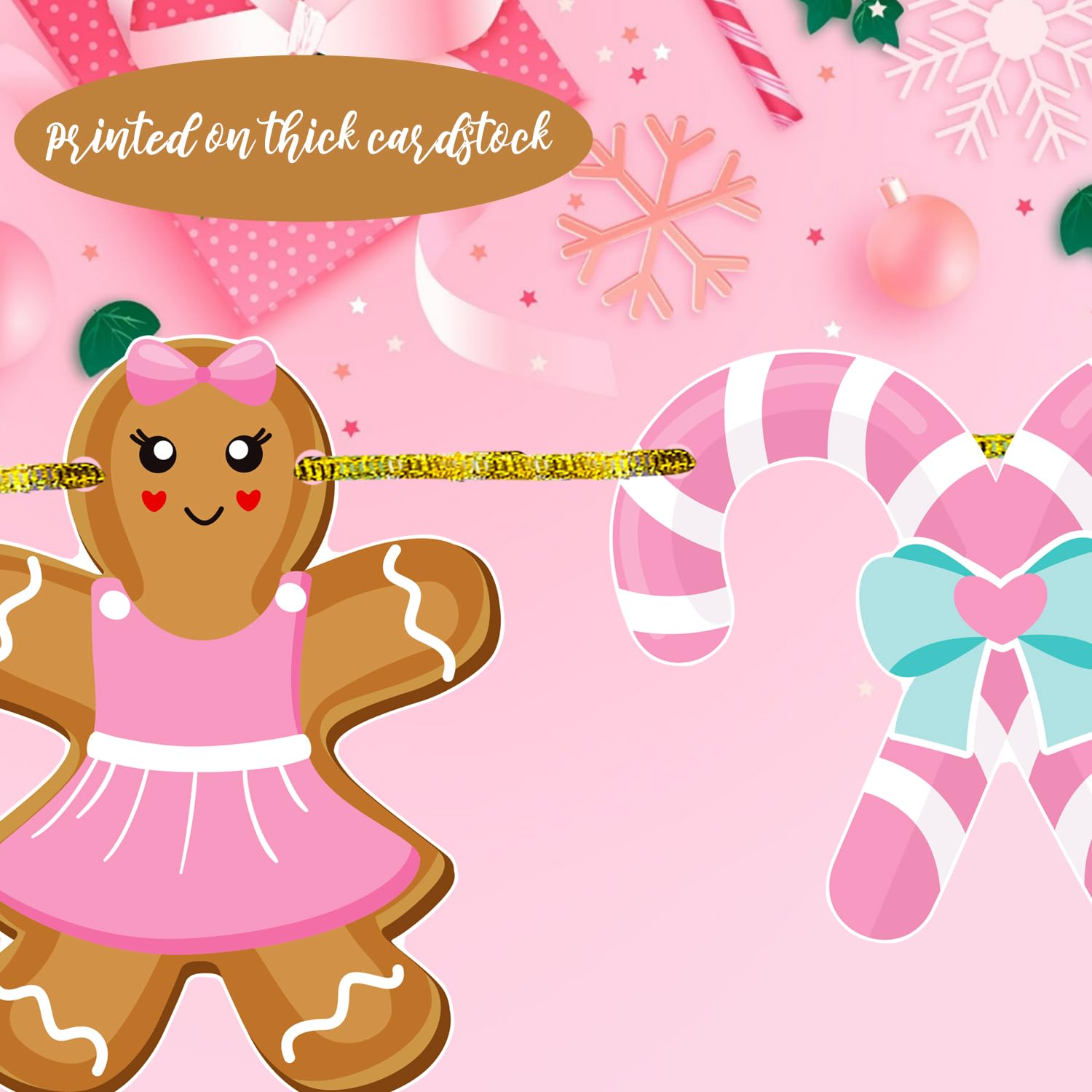 Pink Gingerbread Banners Christmas Gingerbread Theme Party Decorations 2Pcs Christmas Candy Cane Gingerbread House Cutout Banners Holiday Xmas Tree Hanging Decor For Girls Merry Xmas Party Supplies