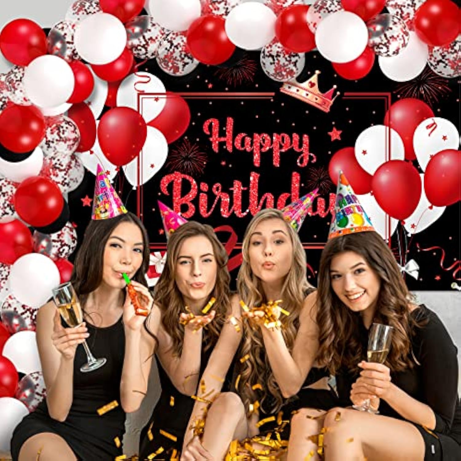 81 Pieces Red And Black Birthday Party Decorations Large Red Happy Bir