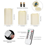 Flameless Candles 4" 5" 6" Set Of 3 Ivory Outdoor Indoor Pillars 3" Diameter Battery Operated Flickering Candles Include 10-Key Remote Timer Function 400+ Hours Requires 2 Aa Batteries