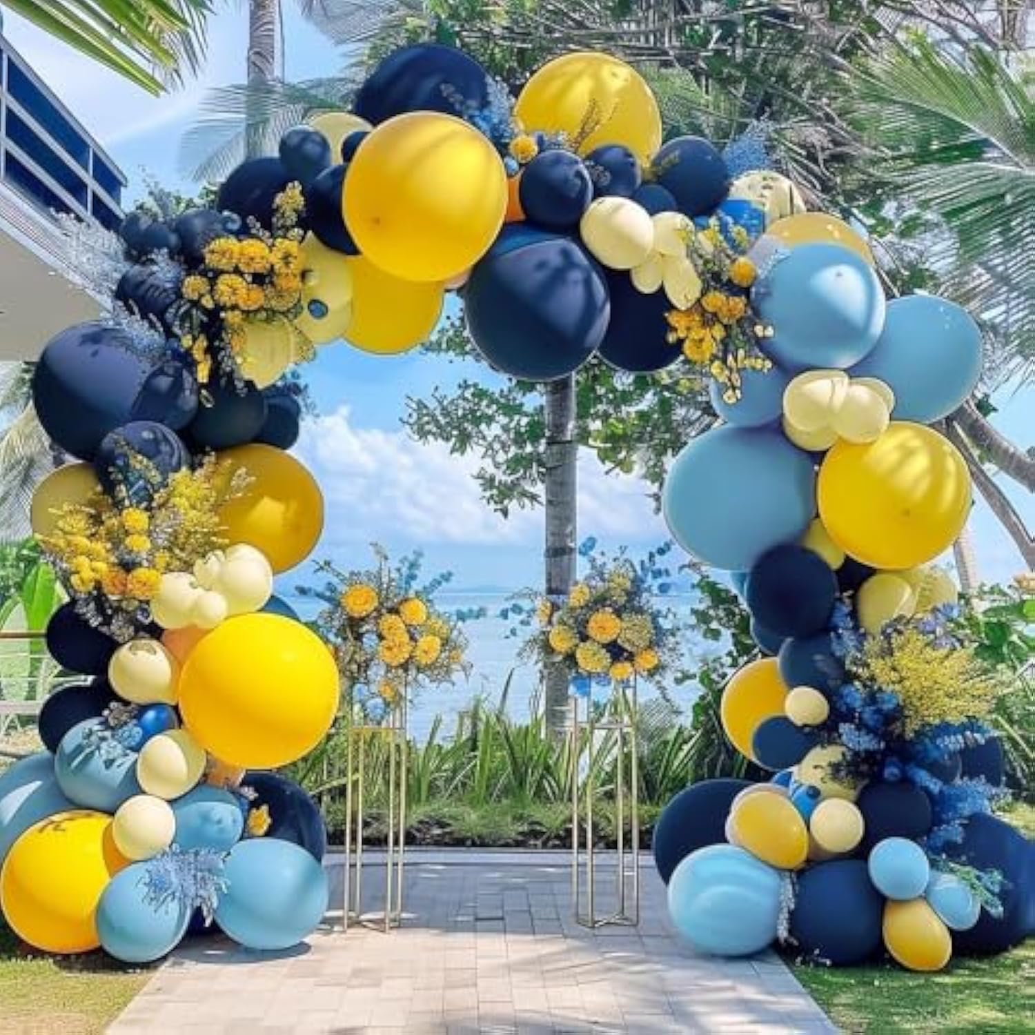 Blue And Yellow Balloons Navy Royal Blue Balloon Garland Arch Kit For Happy Birthday Summer Baby Shower Bridal Shower Lemon School Banana Party Decorations