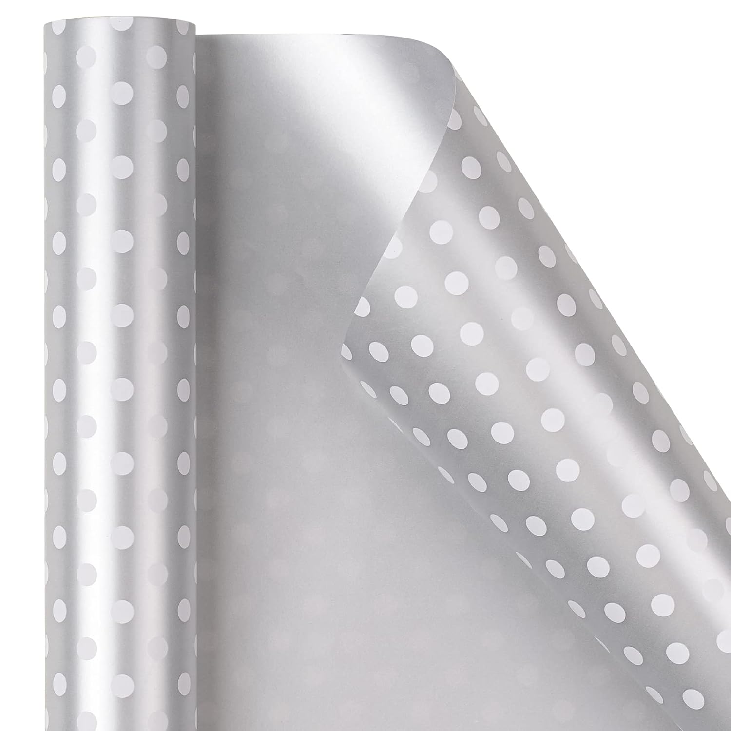 30 Inch Reversible Silver Wrapping Paper - Silver And Polka Dot Wrapping Paper For Birthday, Christmas, Wedding, Baby Shower - 30 Inch X 33 Feet