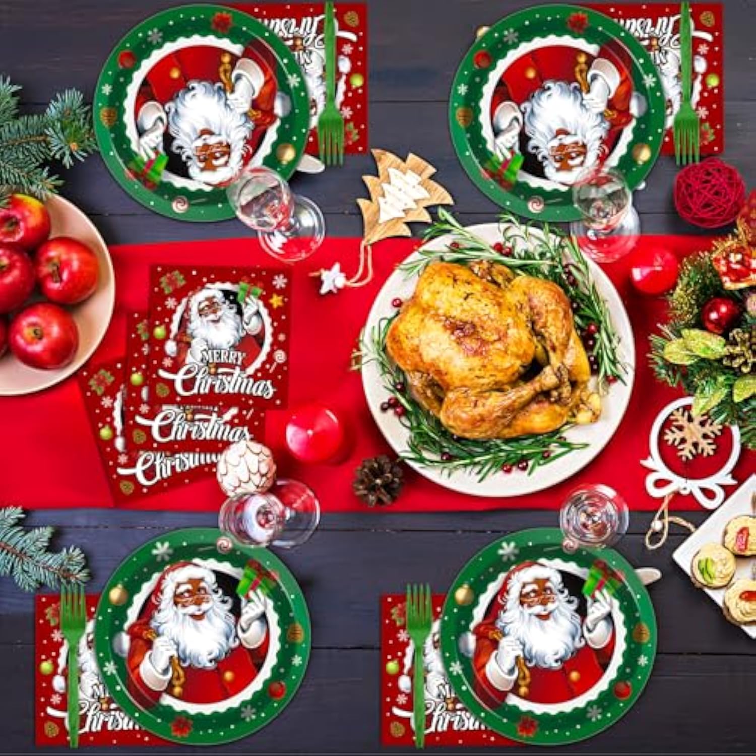 200 Pcs Black Santa Claus Party Plates And Napkins Merry Christmas Party Supplies African American Christmas Tableware Set Holiday Dinner Dessert Decorations For Boys Girls Birthday 50 Guests