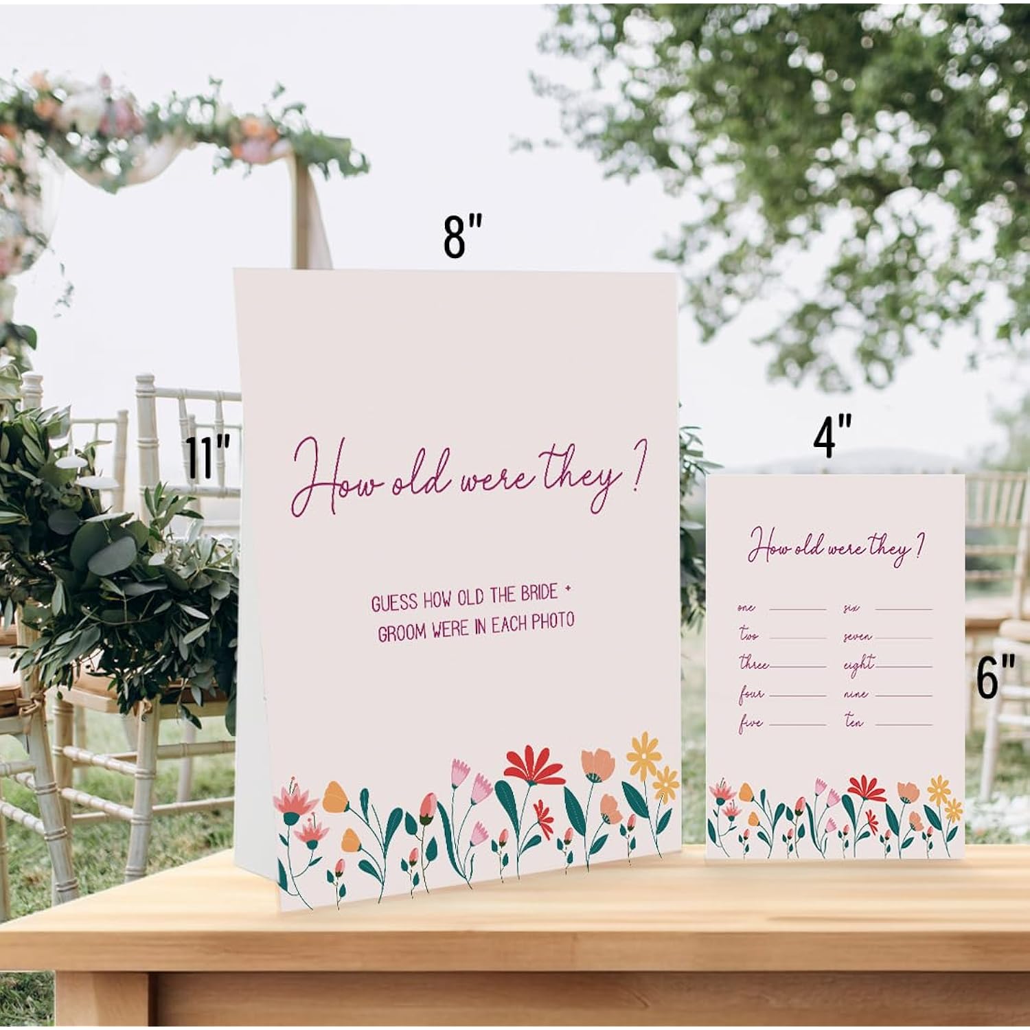 Floral Spring How Old Were The Bride And Groom Game, Guessing The Age Photo Game, Love In Bloom Bridal Shower Wedding Shower Games (1 Sign And 30 Cards)-Bng23