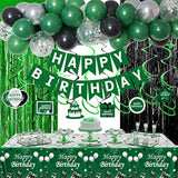 Green And Black Party Decorations For Men Women Boys Girls - Birthday Supplies With Happy Birthday Banner, Tablecloth, Fringe Curtains, Streamers, Confetti, Balloons