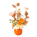 Artificial Flowers With Ceramic Vase, Fake Flowers For Home And Office Decor, Floral Arrangements With Vase Centerpieces, Orange,15.7 Inches, 1 Piece