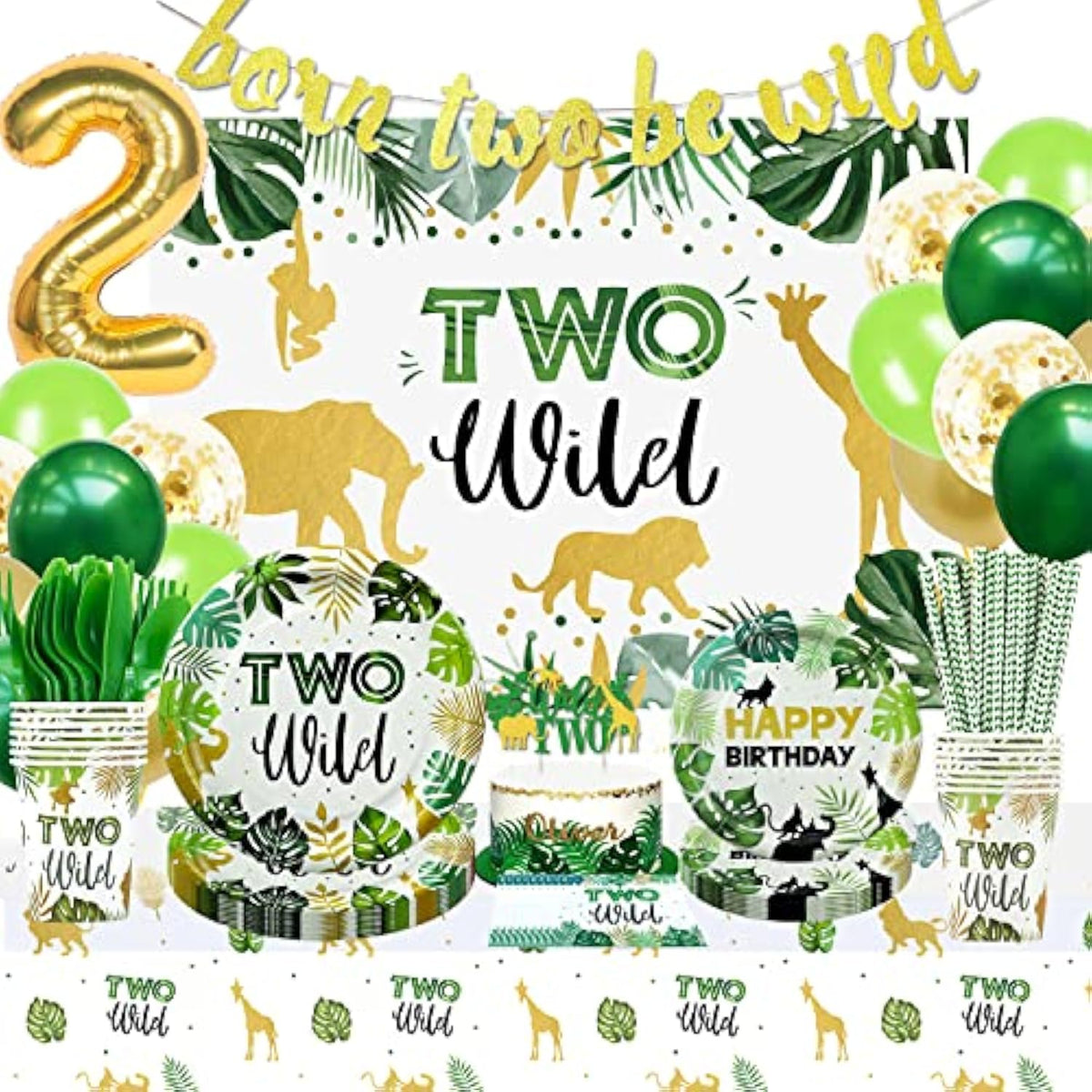 Two Wild Safari Birthday Party Set: Jungle Theme, 2nd Birthday Decor