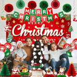 Red Christmas Party Decorations, 40Pcs Merry Christmas Birthday Party Supplies With Christmas Backdrop Banner, Cute Honeycomb, Hanging Swirl, Background For Xmas Eve Happy New Year