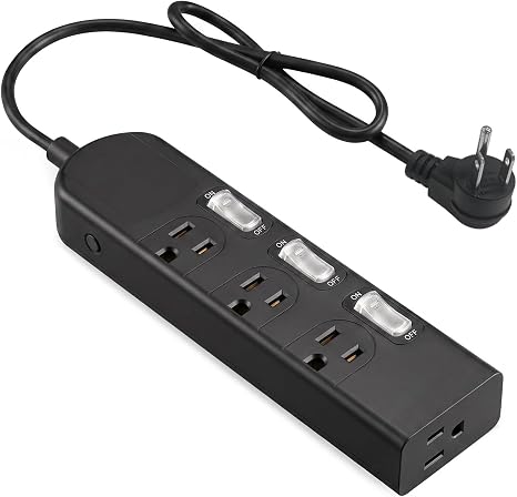 Small 4-Outlet Power Strip with 3 Individual Switches and 3FT Cord
