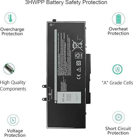 68Wh 3HWPP Laptop Battery Replacement for Dell Latitude Precision Inspiron