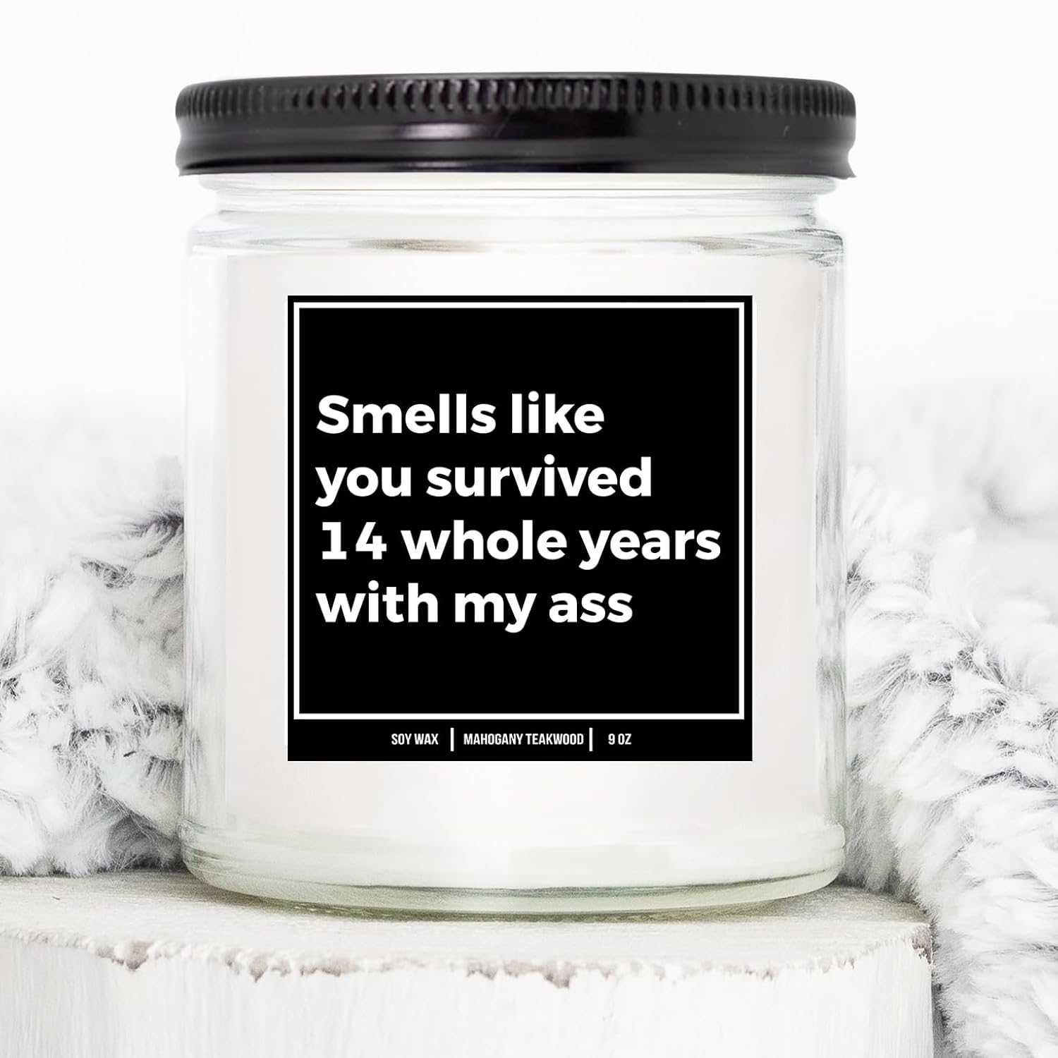 You Nique Designs 14Th Wedding Anniversary Candles For Him & Her 9 Oz Candle, Ivory Anniversary Presents For Men & Women, 14Th Year Gifts For Husband & Wife Gift Ideas (Mahogany Teakwood)