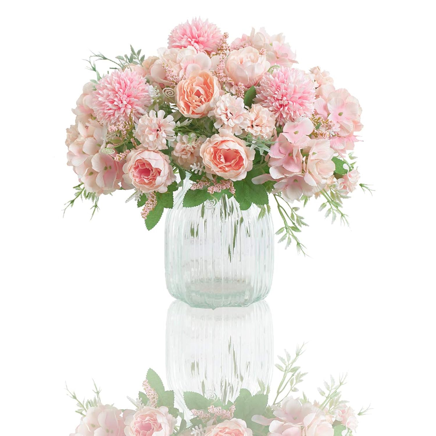 Artificial Flowers, 2 Pack Fake Peony Silk Hydrangea Bouquet Decor Plastic Carnations Daisy Realistic Flower Arrangements Wedding Decoration Table Centerpieces,For Home Office Party Decor (Pink)