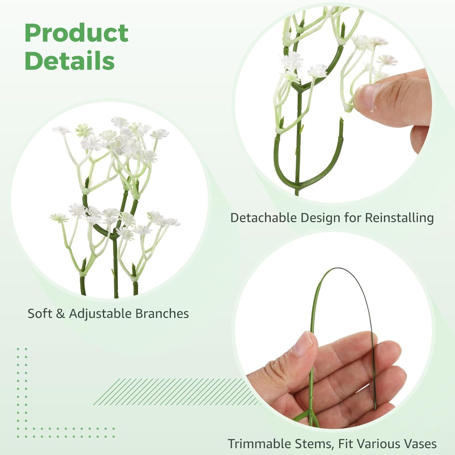 120 Pcs Gypsophila Artificial Flowers, 11.8 In White Delicate Faux Flowers Bouquet, Single Stem With 5 Forks, Wedding Decor, Party Decorations, Versatile Table Centerpieces