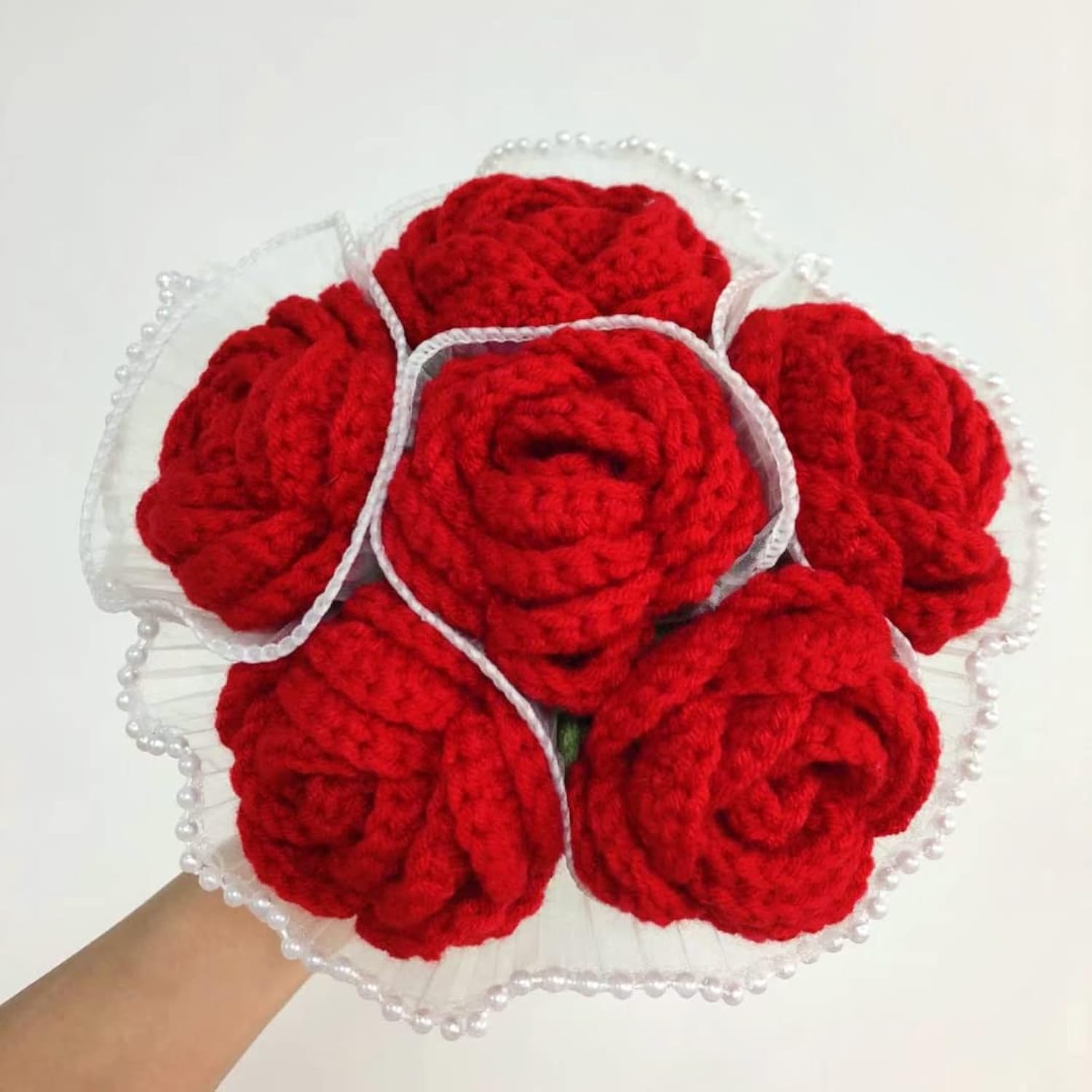 Crochet Flowers,1Pcs Knitted Artificial Wool Red Rose For Girl Gift Wedding Bouquet Mothers Day Anniversary Valentine'S Day Women'S Day