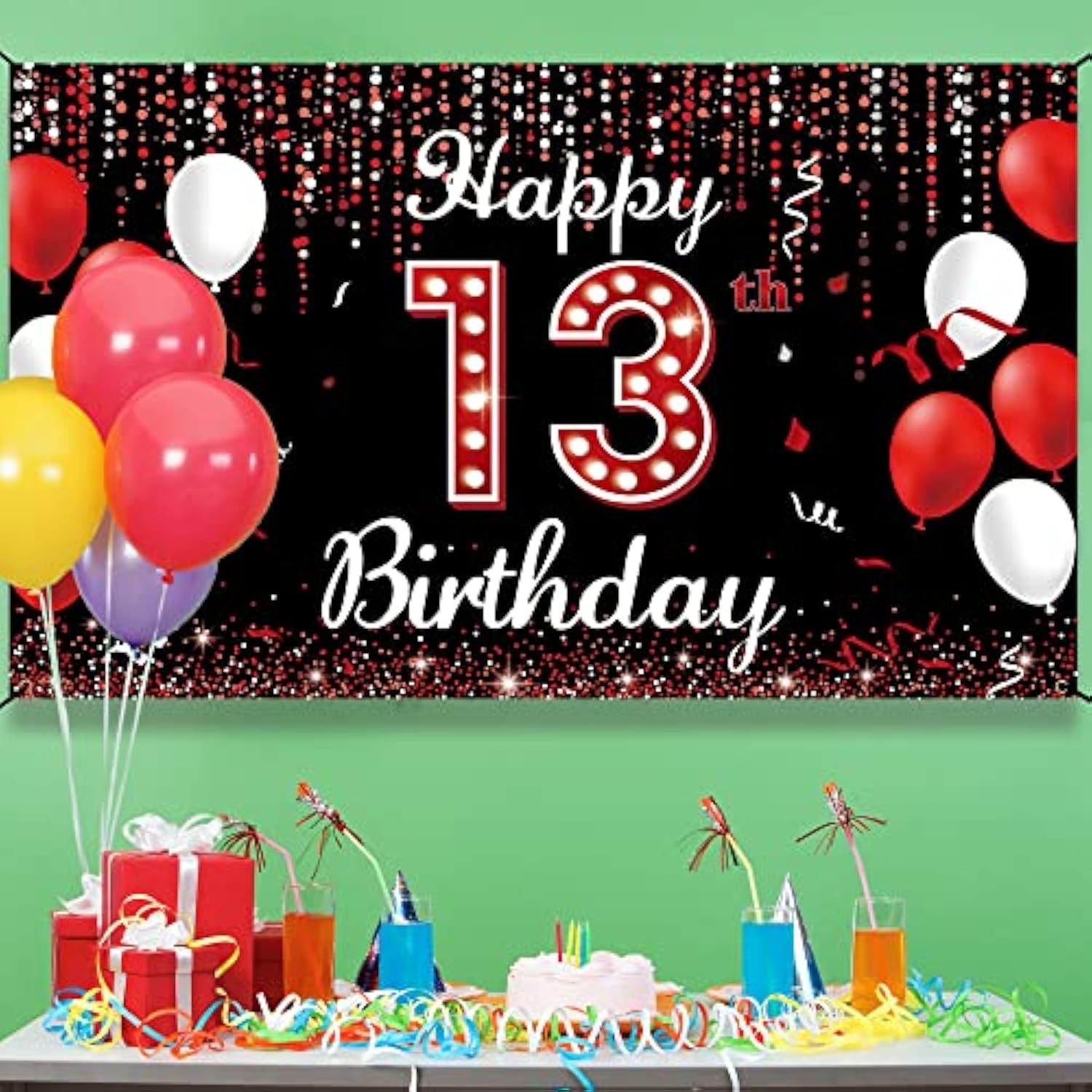13Th Birthday Backdrop Banner, Happy 13Th Birthday Decorations For Gir