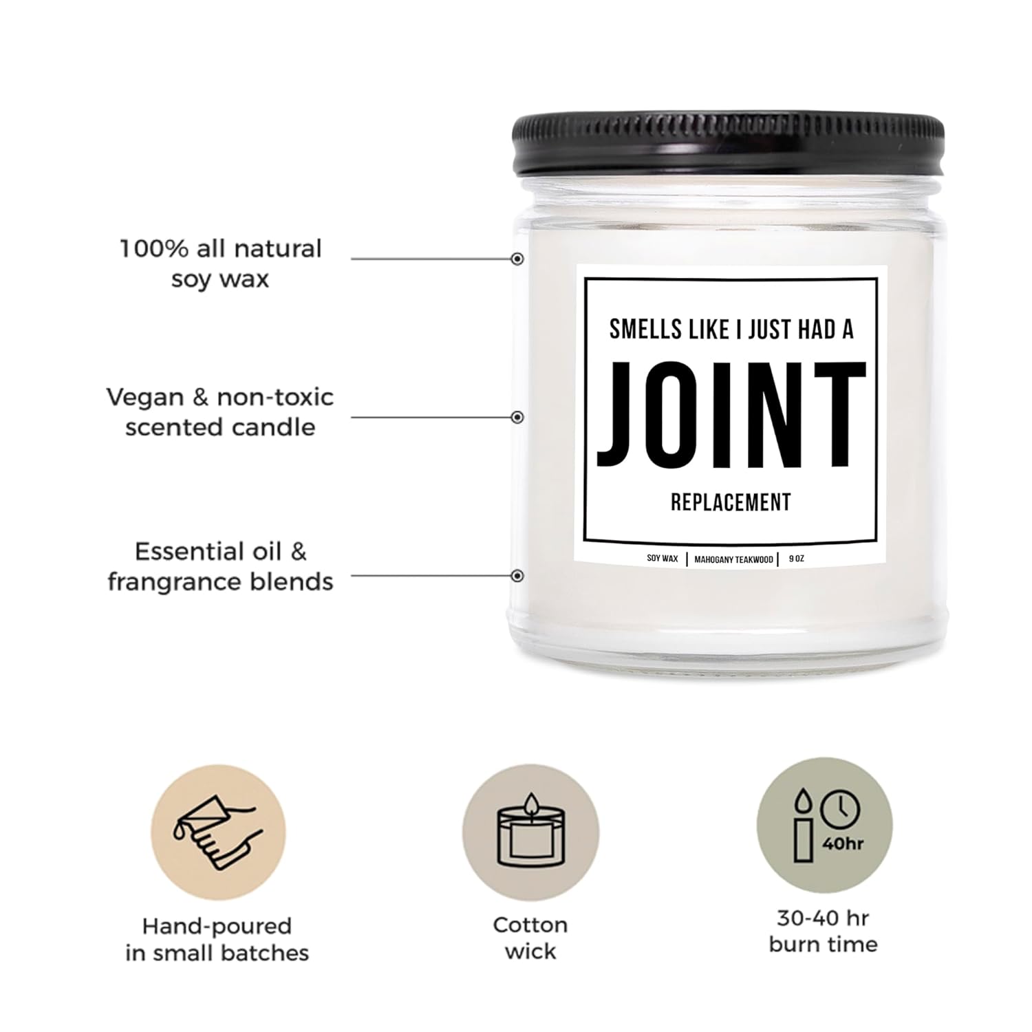 You Nique Designs Joint Replacement Candle - Hip Surgery, After Knee Surgery Gifts For Women, Knee Replacement, Hip Replacement Candles, Knee Surgery Recovery Gifts (Mahogany Teakwood)