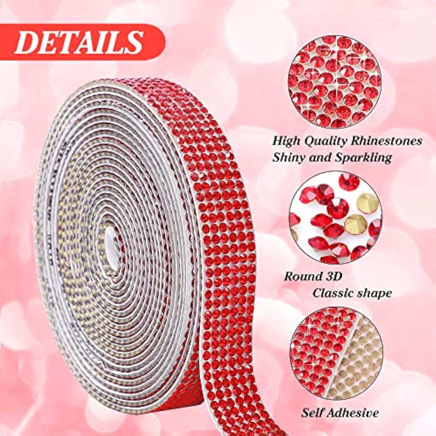 Self Adhesive Red Crystal Rhinestone Strips Diamond Ribbon Bling Gemst