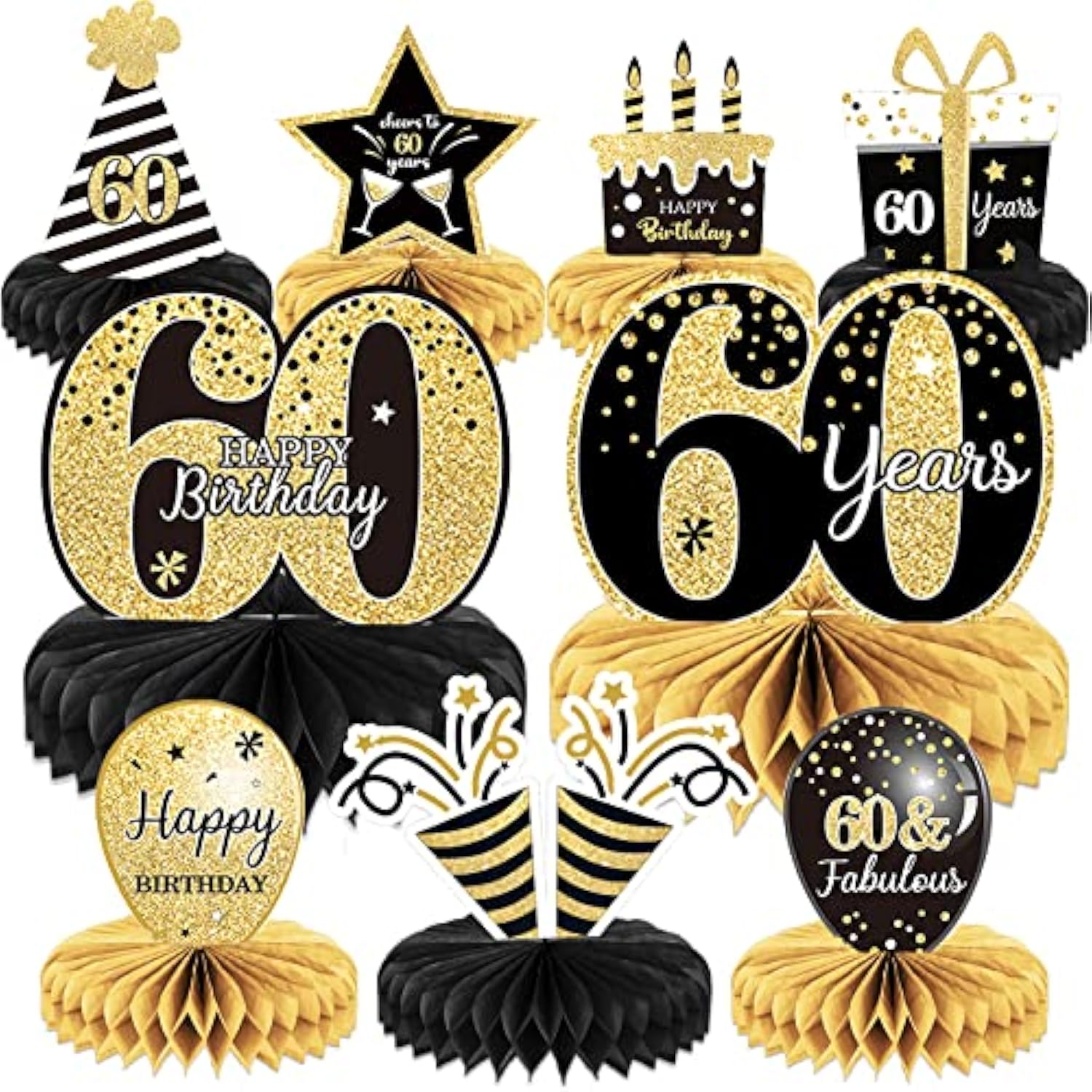 9 Pieces 60Th Birthday Decoration 60 Th Birthday Centerpieces For Tables Decorations Cheers To 60 Years Honeycomb Table Topper For Men And Women Sixty Years Party Decor Supplies