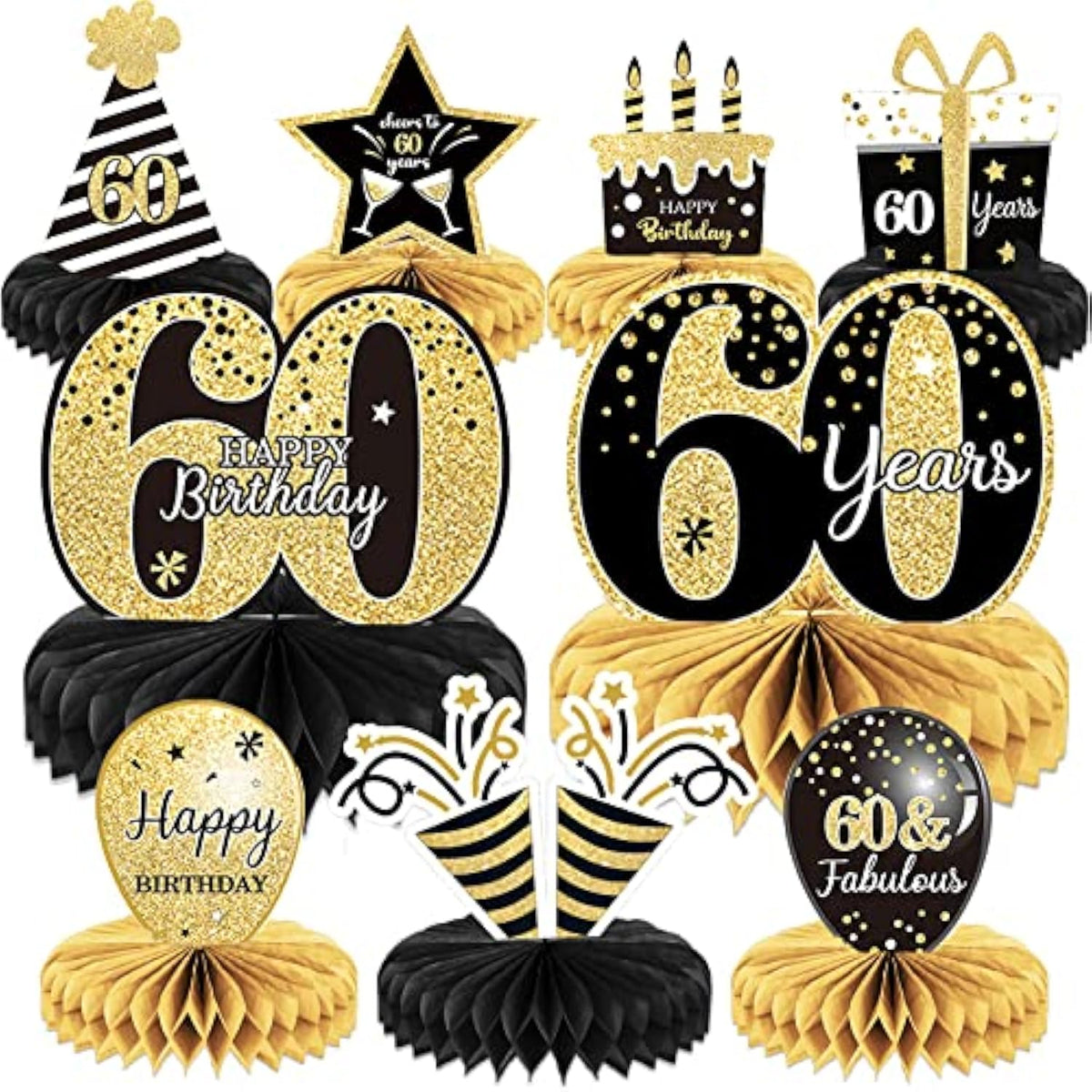 9 Pieces 60Th Birthday Decoration 60 Th Birthday Centerpieces For Tables Decorations Cheers To 60 Years Honeycomb Table Topper For Men And Women Sixty Years Party Decor Supplies