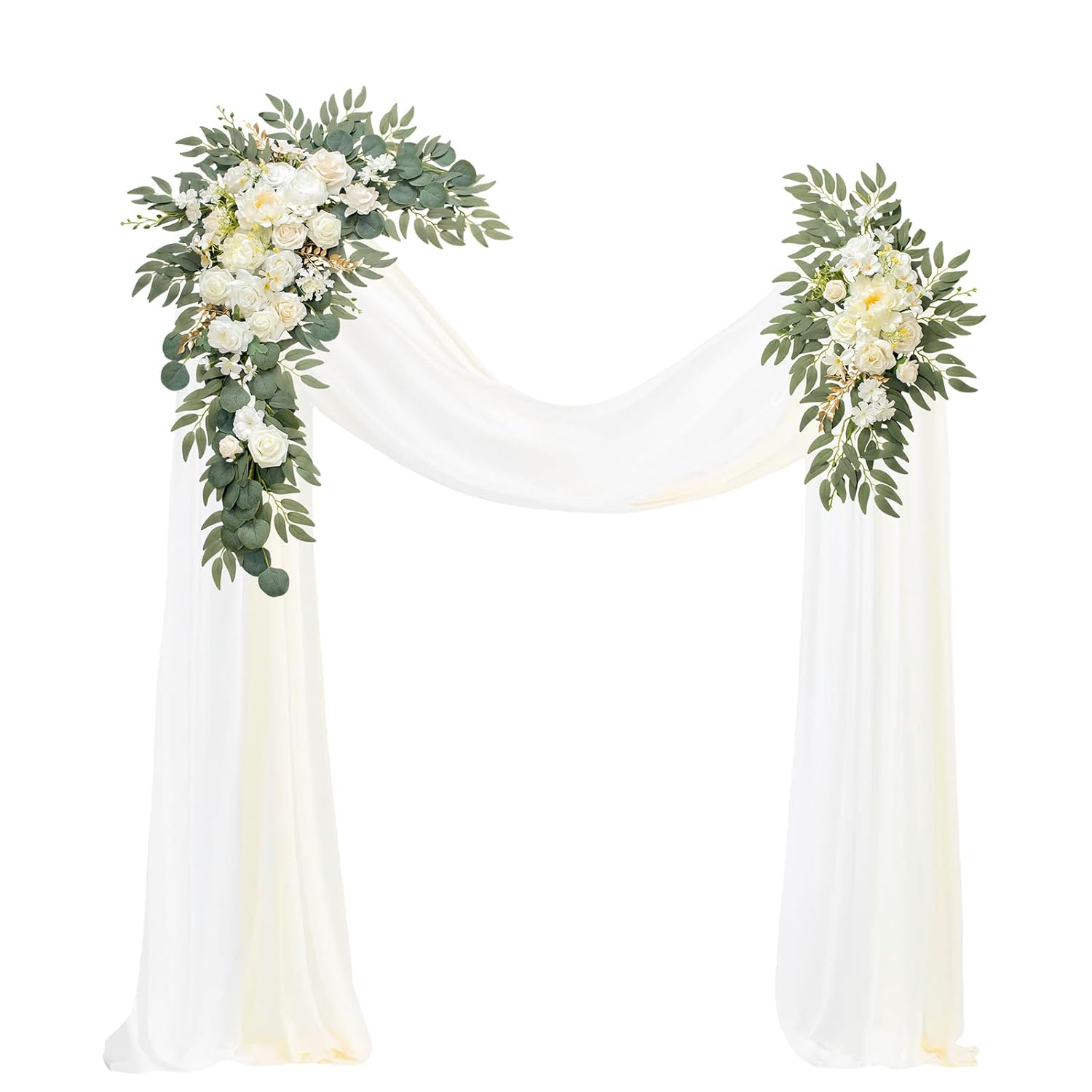 Wedding Arch, Artificial Flowers, Wedding Decor With Drapes (Set Of 4)?Be Suited To Banquet, Party, Wedding Decor Ceremony And Background Decoration (White)