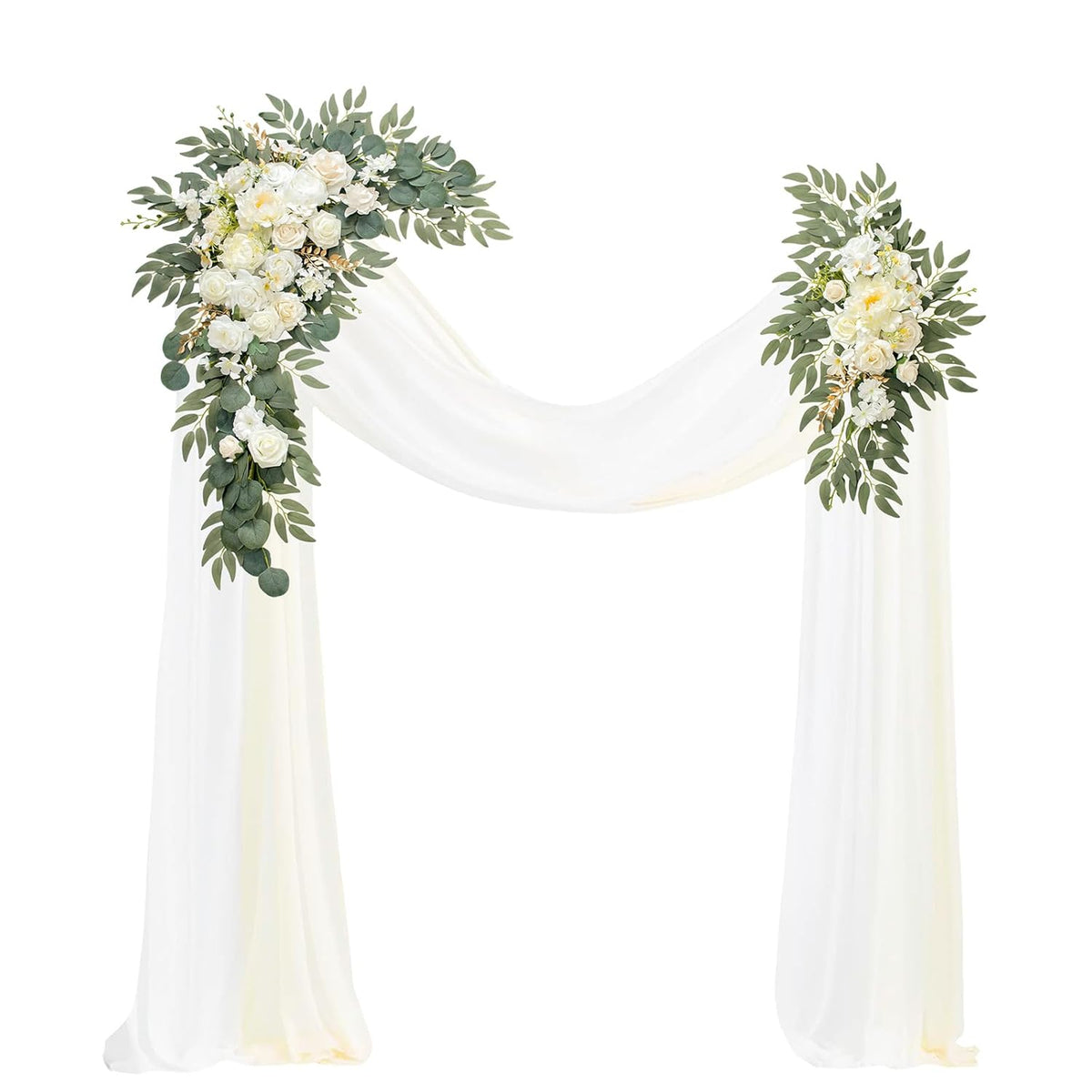 Wedding Arch, Artificial Flowers, Wedding Decor With Drapes (Set Of 4)?Be Suited To Banquet, Party, Wedding Decor Ceremony And Background Decoration (White)