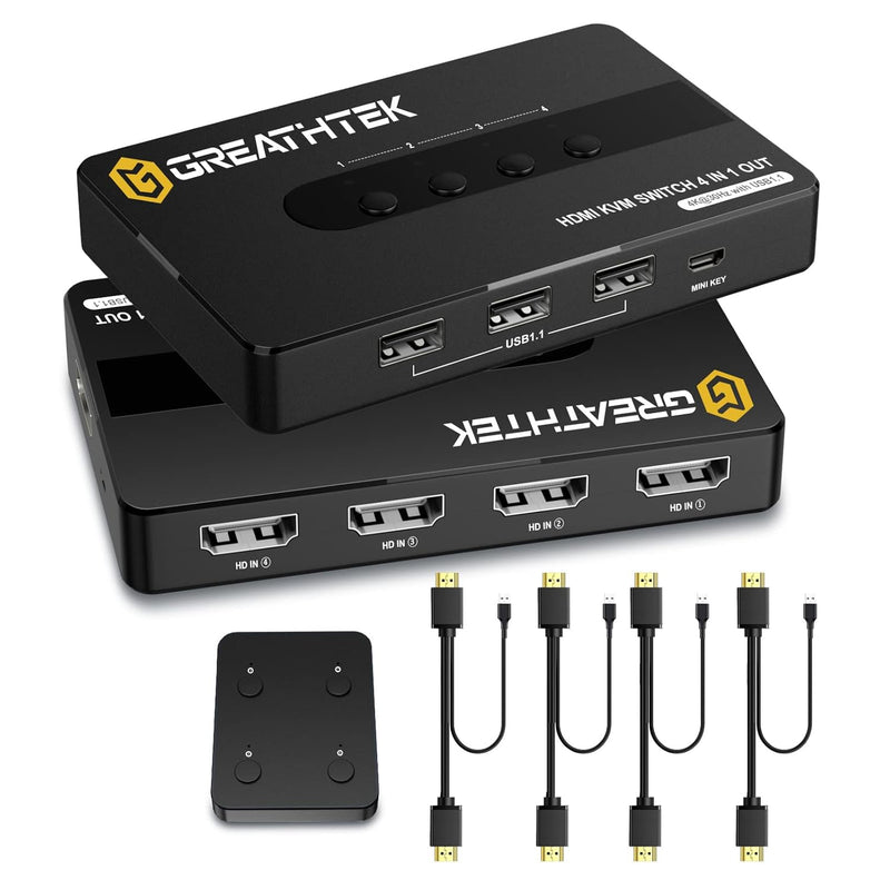 Hdmi Kvm Switch 4 Port 4K@30Hz With 3 Usb 2.0 Ports Support Wired Keypad & But