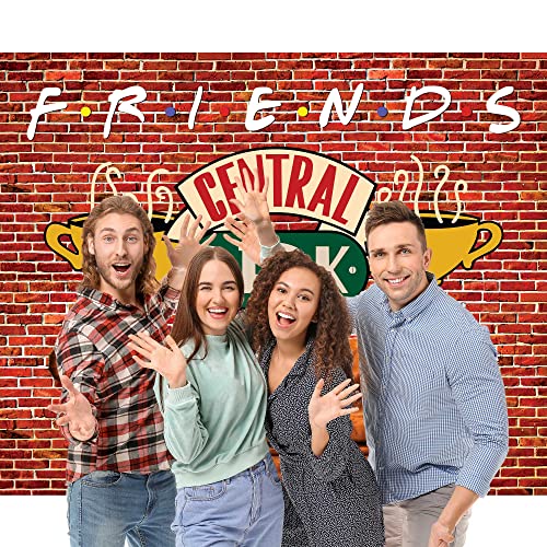 7x5ft Central Perk Friends Party Backdrop Red Brick Wall Retro Pub Sofa and Coffee Photography Background for Adult Birthday Ball Decorations Portraits Photoshoot SK6247B