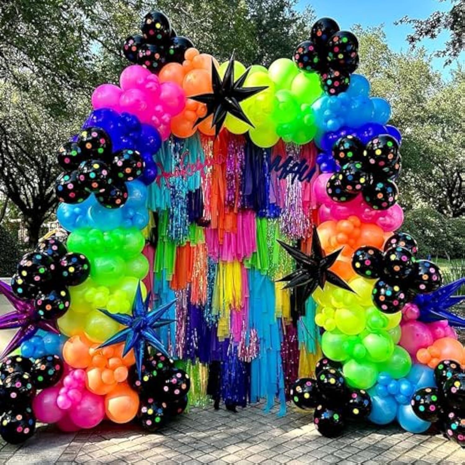 175Pcs Neon Balloons Arch Garland Kit, Glow In The Dark Balloons (Rainbow Star Dot) For Back To 80S 90S Disco Birthday Party Decorations, Fiesta, Let'S Glow Party, Rock Roll Party Supplies