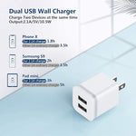 3-Pack 2.1A Dual Port USB Wall Charger for iPhone, Samsung, LG, Moto, Android