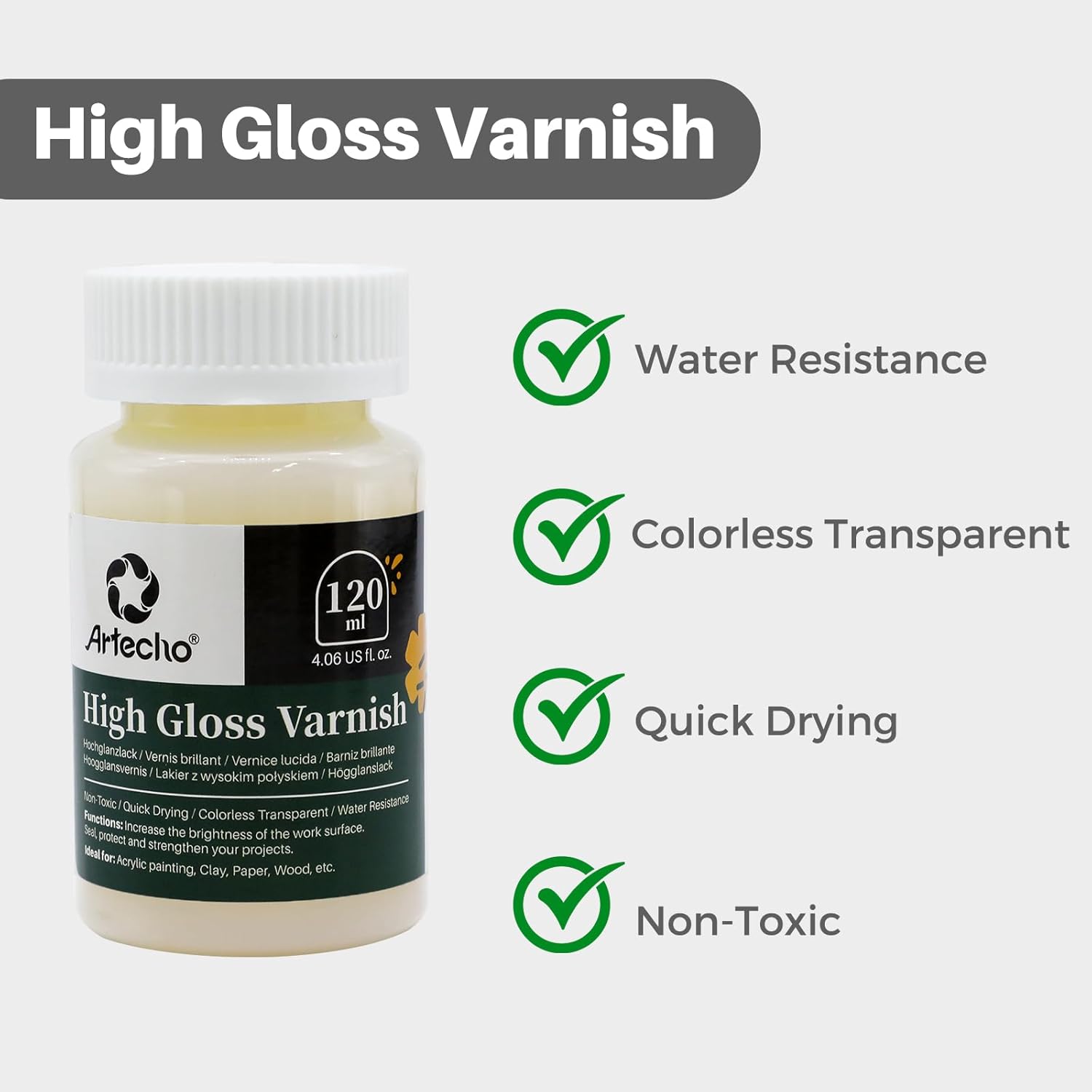 High Gloss Varnish 4Oz / 120Ml For Air Dry Clay, Acrylic Painting, Wood, Canvas